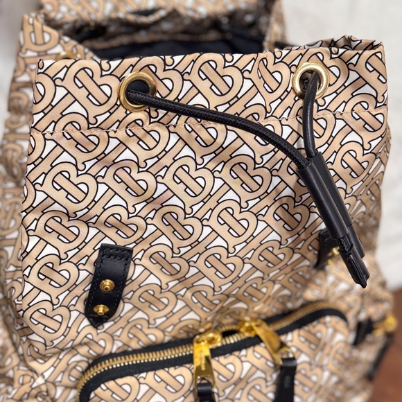 Burberry TB Monogram Rucksack Backpack Bag Nylon Purse Beige Black Gold Gorgeous main image 3